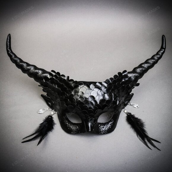 Sexy Black Krampus Horns Squama Animal Devil Halloween Masquerade Women Eye Mask - Picture 1 of 5